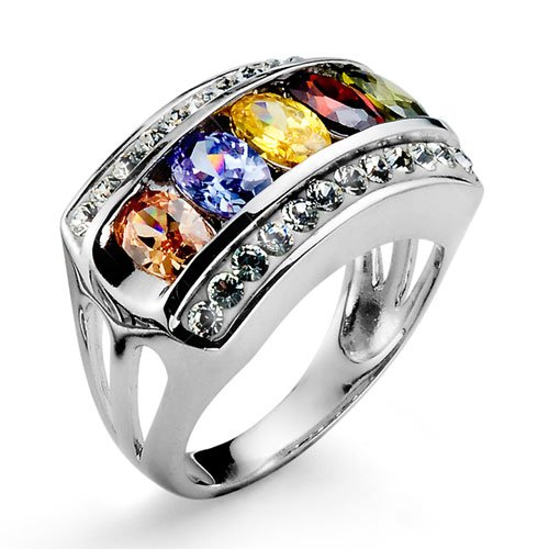Strieborný prsteň s krištáľmi Swarovski Oliver Weber Rainbow