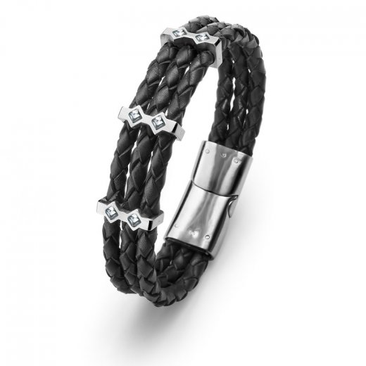 Pánsky kožený náramok s krištáľmi Swarovski Oliver Weber Cord