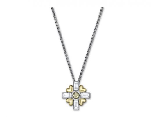 Swarovski náhrdelník R&J CROSS - ródiovaný so zlátenými srdiečkami 5027504
