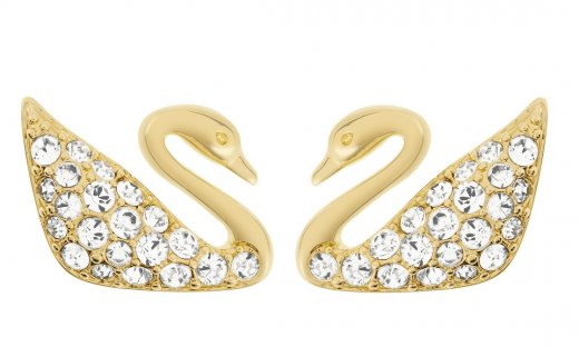 Swarovski náušnice SWAN - zlátený kov, číre kryštály 5083132