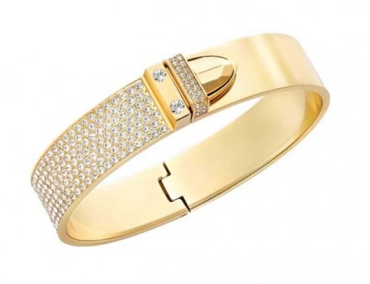 Swarovski náramok DISTINCT - veľ. M, pozlátený PVD kov, číre kryštály 5202247