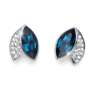 Náušnice s krištáľmi Swarovski Oliver Weber Leaf blue