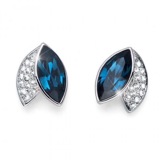 Náušnice s krištáľmi Swarovski Oliver Weber Leaf blue