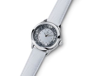 Dámske hodinky s krištáľmi Swarovski Oliver Weber Rocks Steel white Leatherstrap