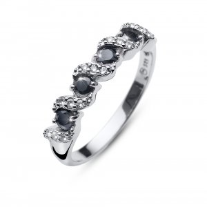 Strieborný prsteň s krištáľom Swarovski Oliver Weber Paso black