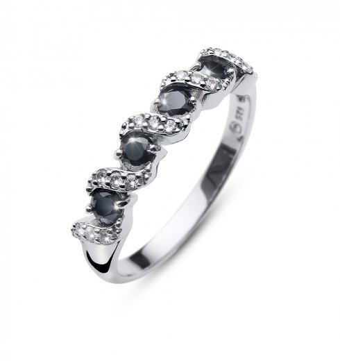 Strieborný prsteň s krištáľom Swarovski Oliver Weber Paso black